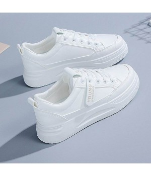 Women's PU Leather Tennis Shoes Low Top lace up Casual Shoes Comfortable lady girl's white flat shoes sneakers for women