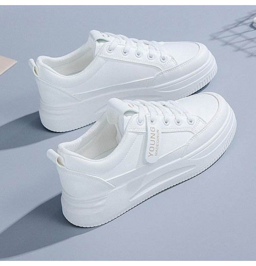 Women's PU Leather Tennis Shoes Low Top lace up Casual Shoes Comfortable lady girl's white flat shoes sneakers for women